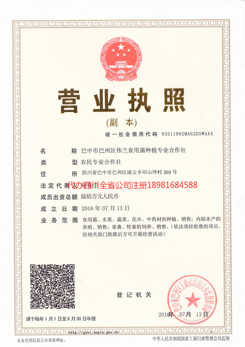 陕西陕西伟兰食用菌种植专业合作社